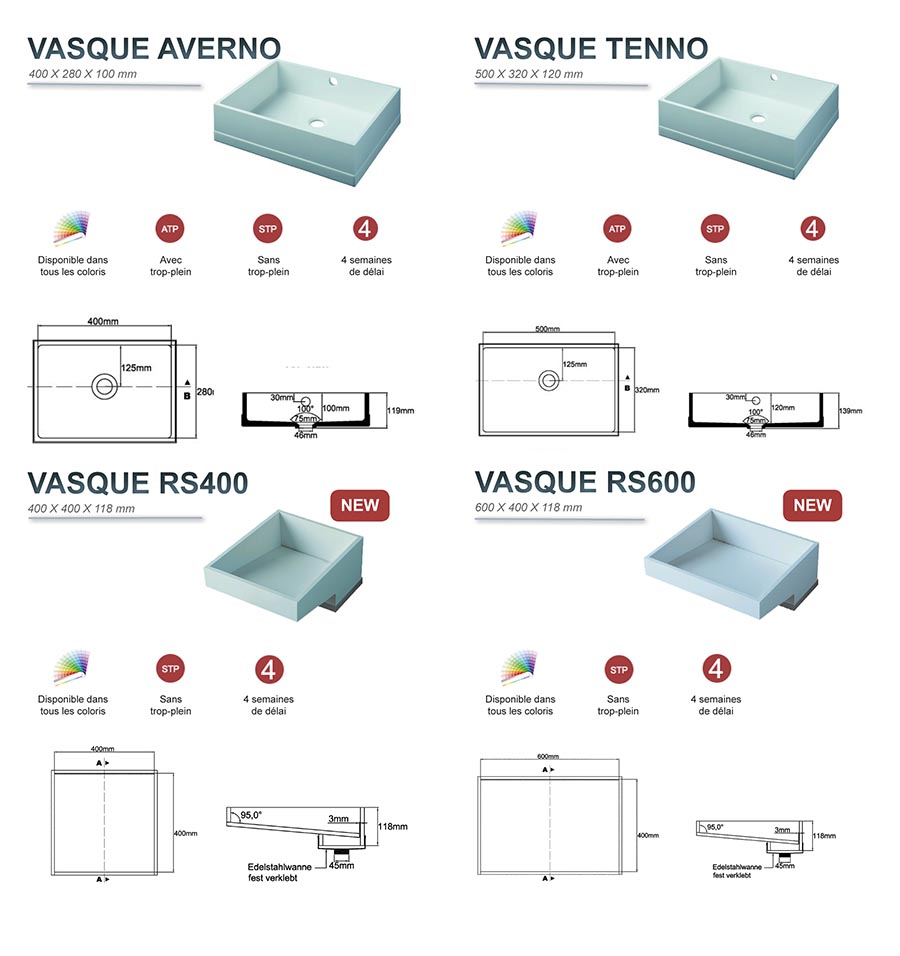 Pierre acrylique - Gamme cuves Hi-Macs